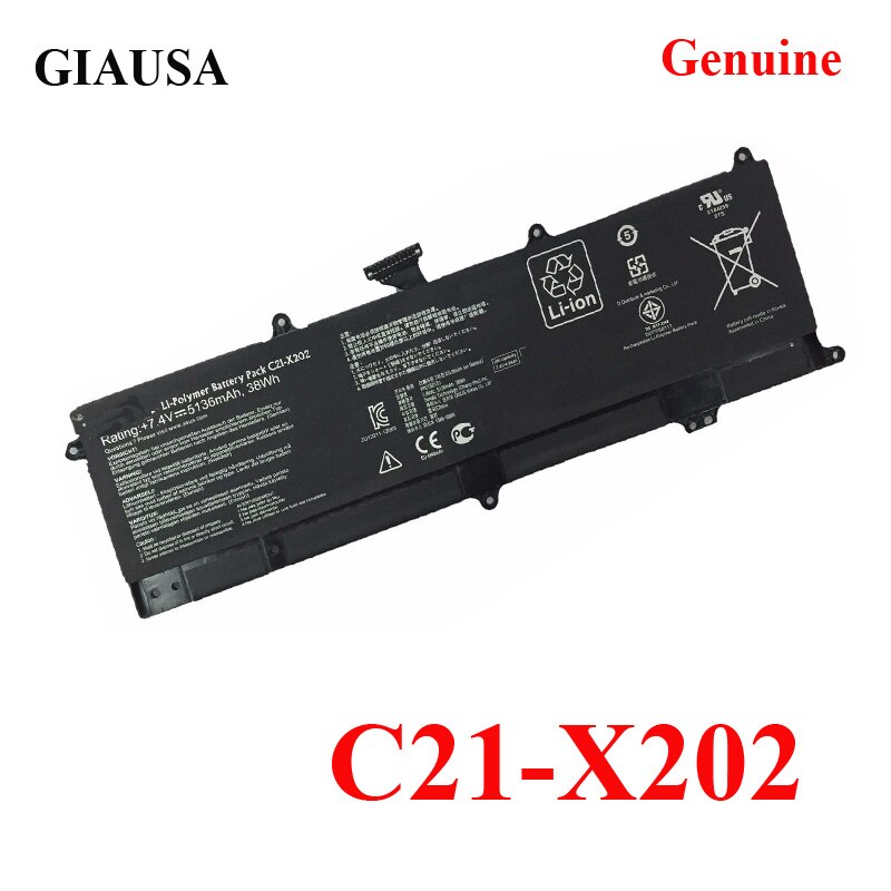 Echt C21-X202 Batterij Voor Asus Vivobook S200 S200E X201 X201E X202 X202E S200E-CT209H S200E-CT182H S200E-CT1