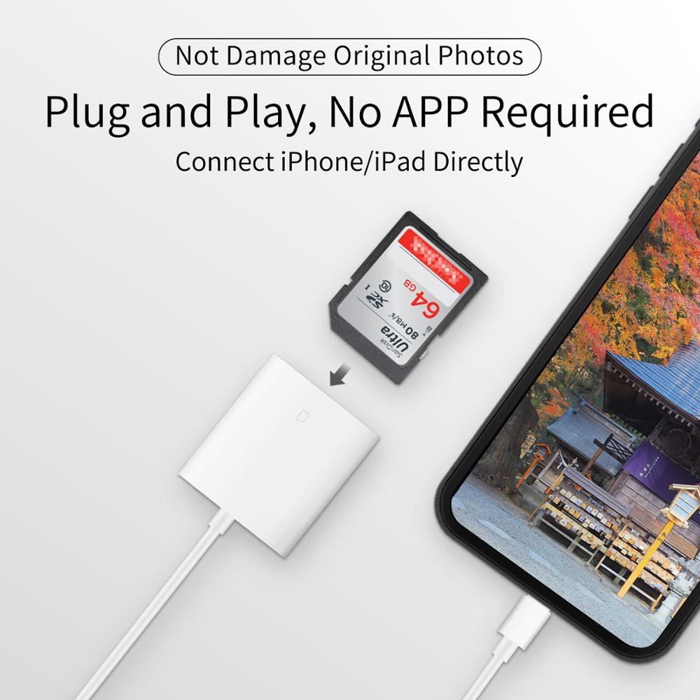 SD Card Reader OTG Adapter Cable For iPhone 6 7 8 X Plus iPad iOS 9 To 12 Picture Import From Camera Male To Female Fit TF Card