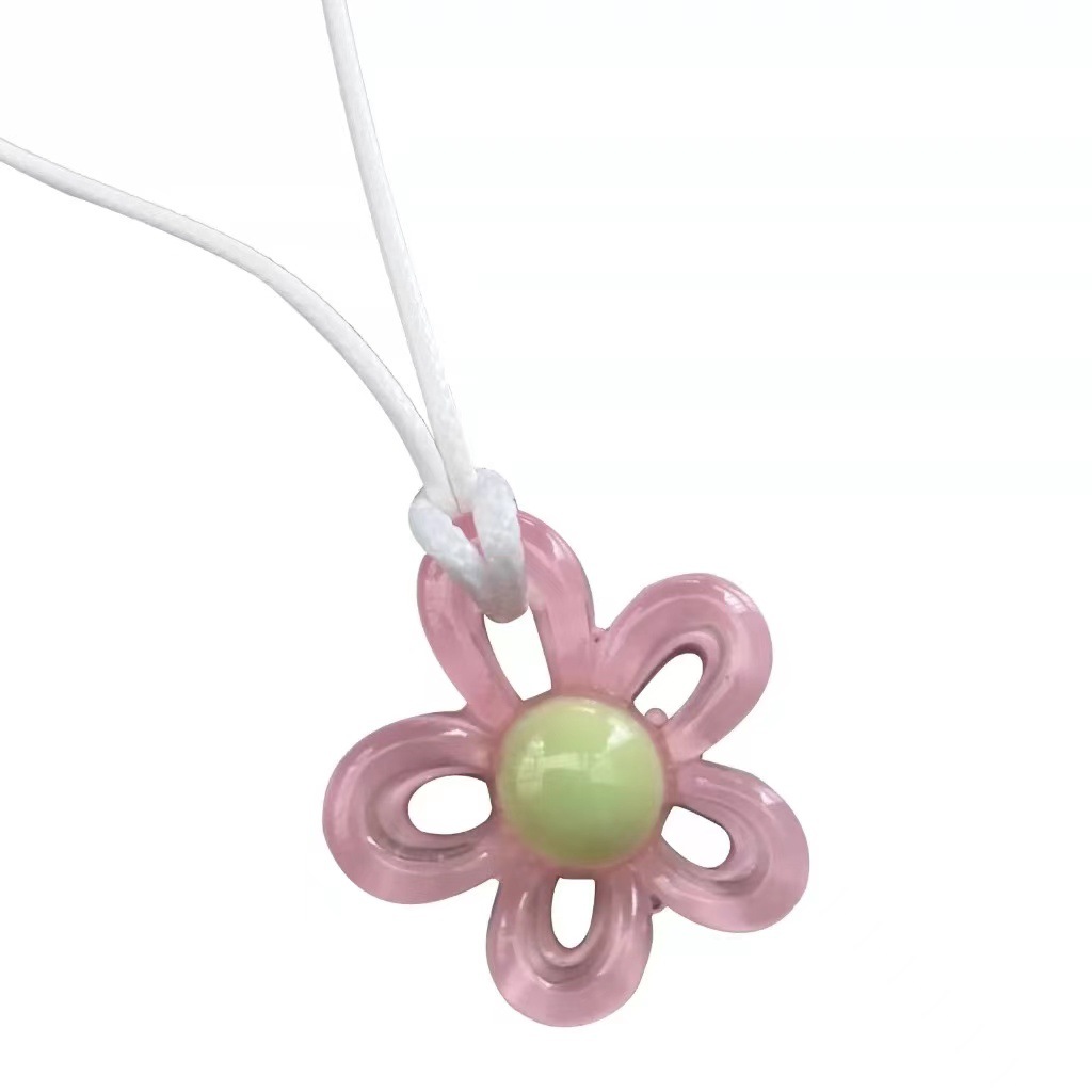 Ciondolo fiore acrilico colorato Collana linea di cera Collo di moda Catena fatta a mano Fascino Dichiarazione Pendolo da donna Regalo di gioielli Y2K: Rosso-marrone