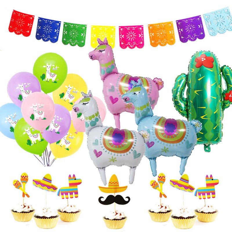 Mexican Fiesta Party Decorations Colorful Alpaca Cactus Fiesta Balloon Banner Cactus Foil Balloons Bachelorette Party Supplies