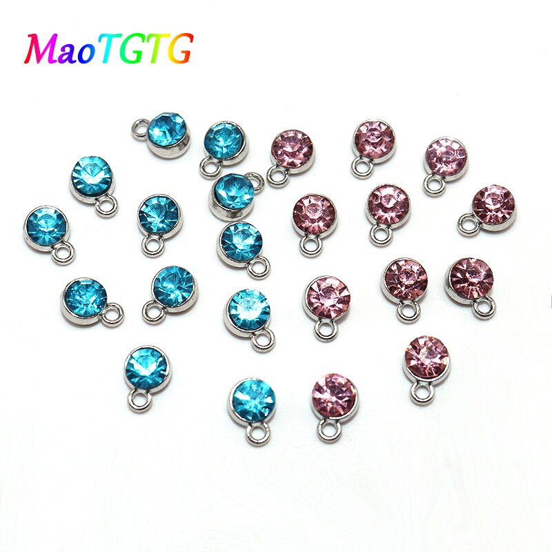30/50 stks/partij Mode Kristal Charmes Hanger Voor Sieraden Maken Hanger Ketting Earring 7mm Blauw Roze Crystal Charms