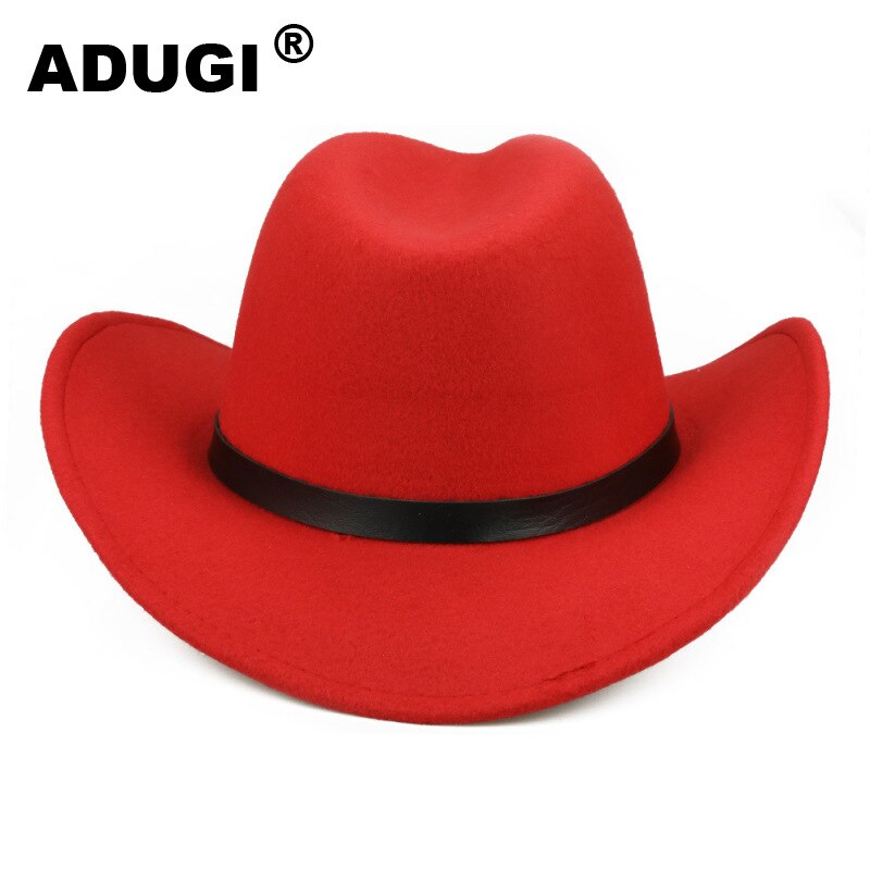 ADUGI woolen cowboy hat autumn and winter European and American jazz hat metal skull belt belt hat men and women felt hat: Red