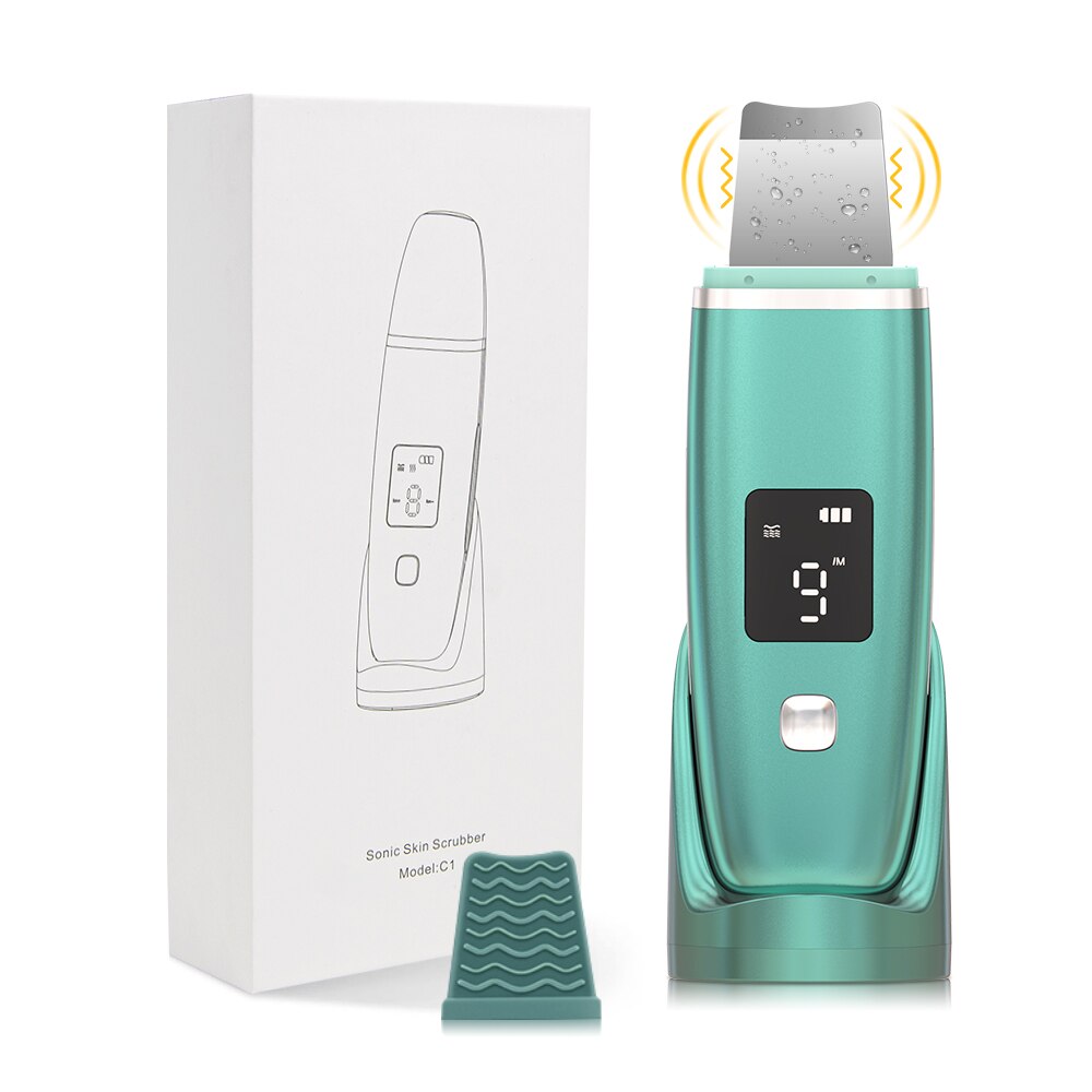 Ultrasonic Skin Scrubber Facial Spatula Blackhead Remover Pore Cleaner Deep Cleansing Beauty Face Lifting: Green