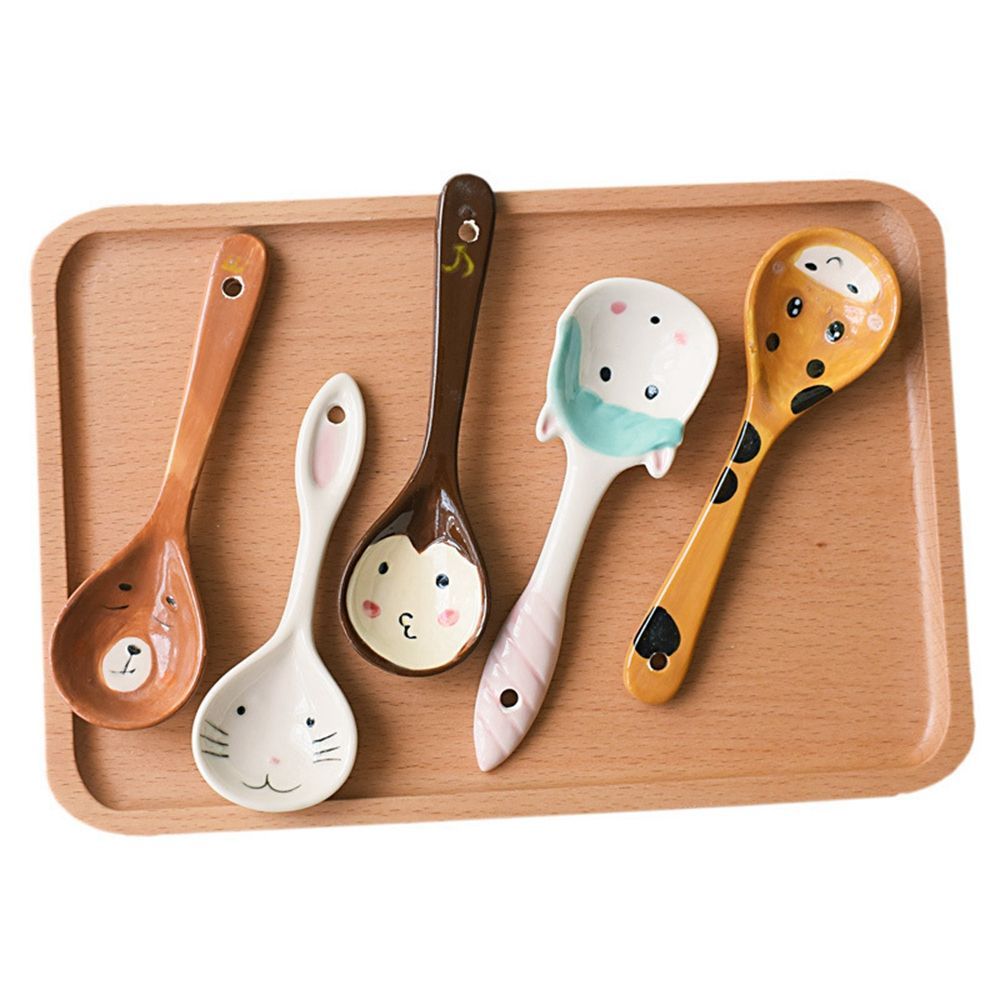1PC Cute Cartoon Animals Cat Ceramic Spoon For Girls Boys Porridge Soup Spoon Home Restaurant Kitchen Tableware