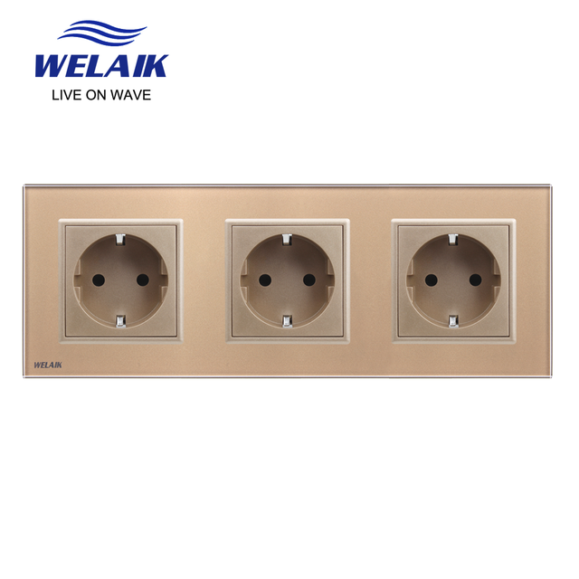 Welaik eurooppalainen standardi 16a pistorasia eu pistorasia 80*80mm 220v pistorasia 16a pistorasia lasipaneeli seinäpistorasia  a18ew: Kulta 3 pistorasia