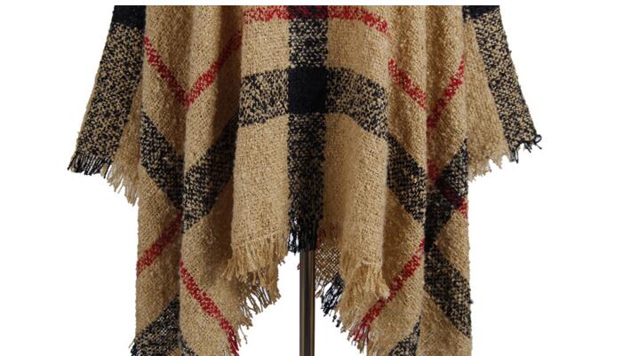 Efterår vinter poncho strikket rullekrave plaid kvinder poncho flagermusærmer lange ponchoer og kapper sweater pullovere