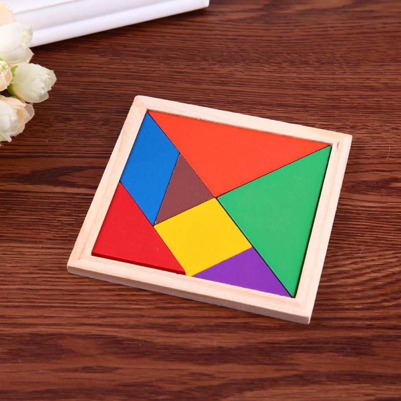 Træ tangram puslespil farverigt firkantet iq spil hjernevrider intelligent pædagogisk læringslegetøj til børn 7 stk.