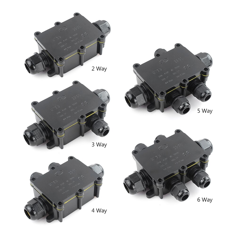 IP68 Waterproof Junction Box Electrical 2/3/4/5/6 Way Enclosure Block Cable Connecting Line Protection Wire Black Junction Box