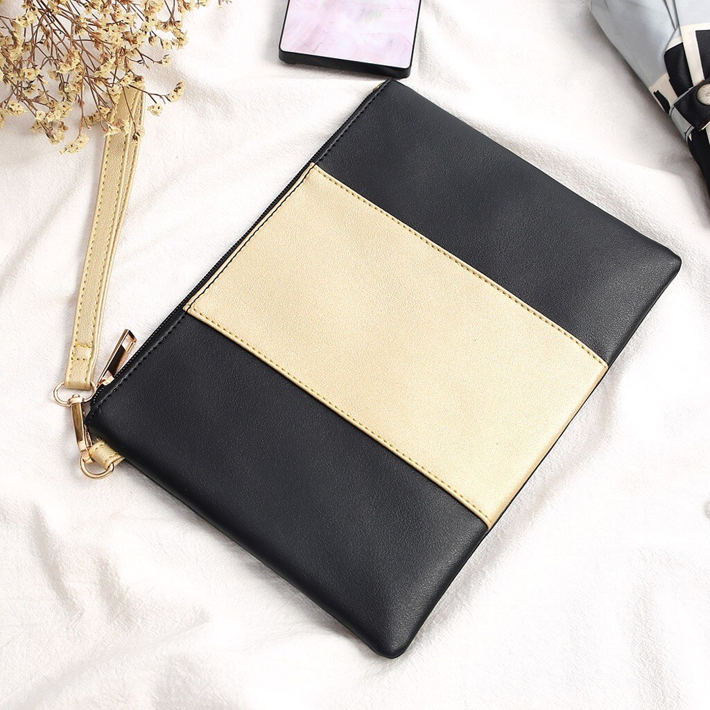Tas Voor Vrouwen Wit Zwart Stiksels Contrast Kleur Clutch Envelop Clutch Bag Luxe Leather Сумки Для Женщин # T1P: Black