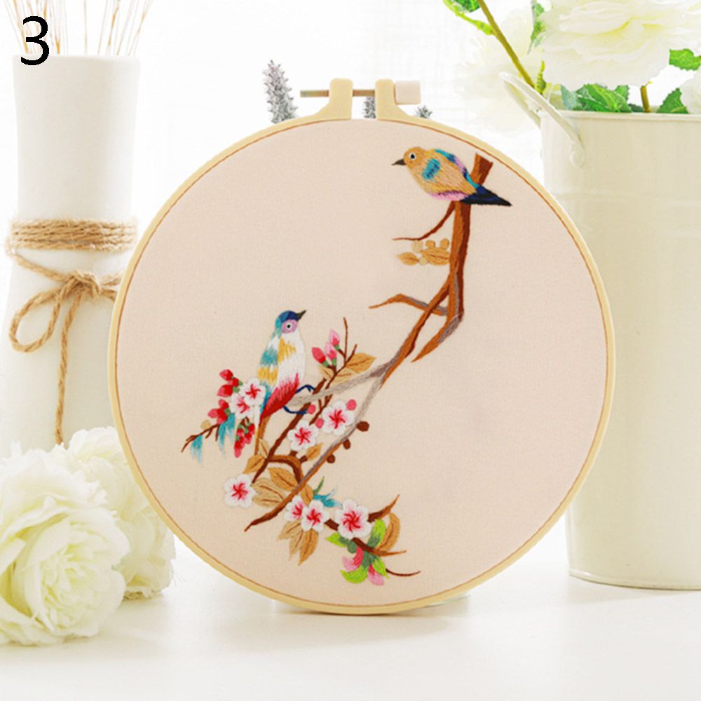 Embroidery Hoop Cross Stitch Needlework Handmade Sewing Flower Pattern Printed Embroidery Kit DIY Art Craft Painting Home: 3
