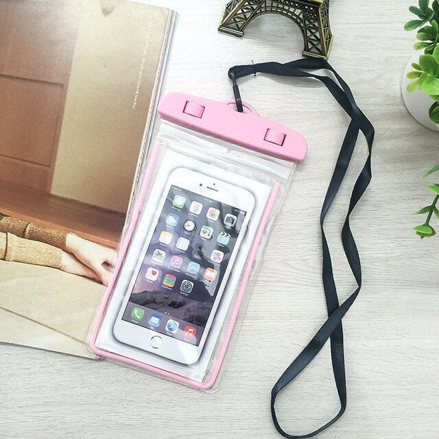 Funda de teléfono impermeable con bolsa de almacenamiento de pantalla táctil para natación luminosa funda de teléfono sumergible para iphone 8: pink