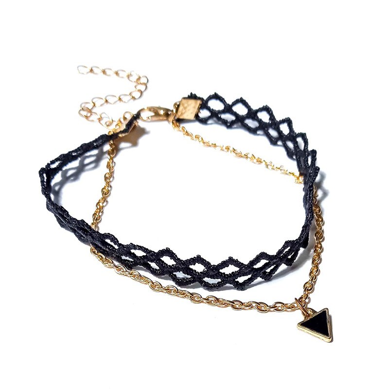 Boho Spitze Knöchel Armbinde Geometrische GoldTriangle Anhänger Bein Kette Schwarz Fuß Armbinde Frauen Zubehör Enkelbandje