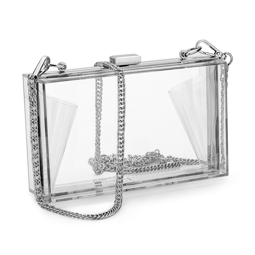 Bolso de mano transparente de acrílico para mujer, bandolera de hombro con correa de cadena extraíble, bolso cruzado para chica, de noche: Silver