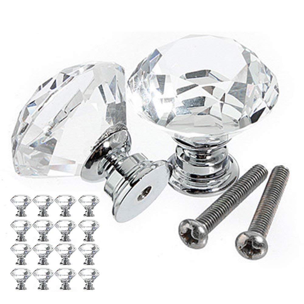 16Pcs Glas Knop Lade Deur Crystal Diamond Handvat Pull Dia 30Mm Voor Kasten Kasten Kasten Meubels