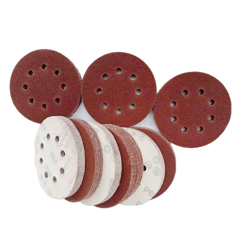 100pcs 5 inch 8 holes 125mm Round Sandpaper Eight Hole Disk Sand Sheets Grit 40-2000 Hook and Loop Sanding Disc Polish