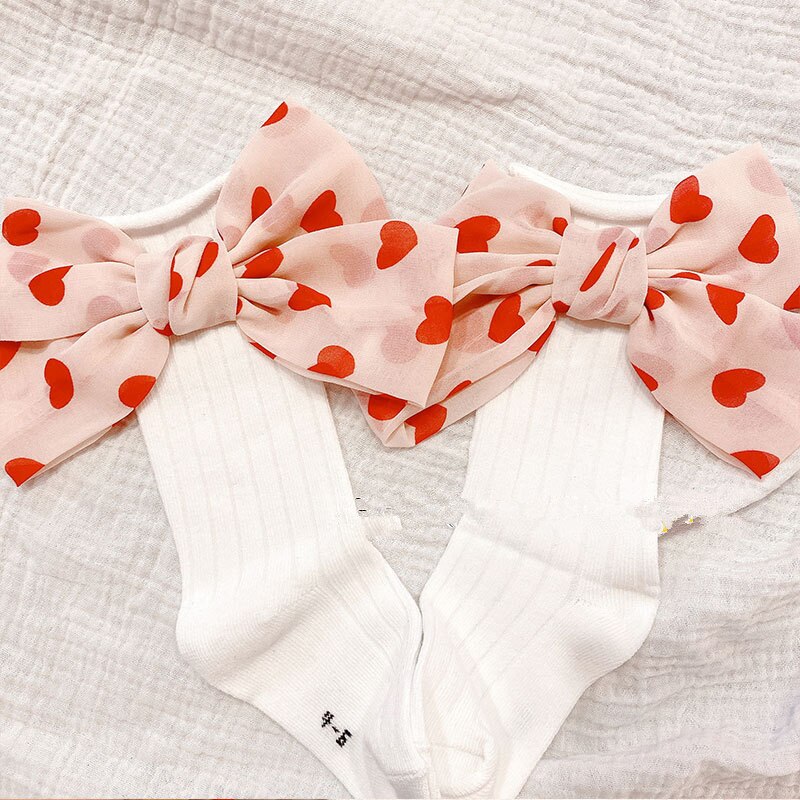 Japanse Uniform Stijl Meisjes Stapel Sokken Chiffon Liefde Print Grote Boog Zoete Baby Meisjes Sokken Kous Kids Kleding Accessoires