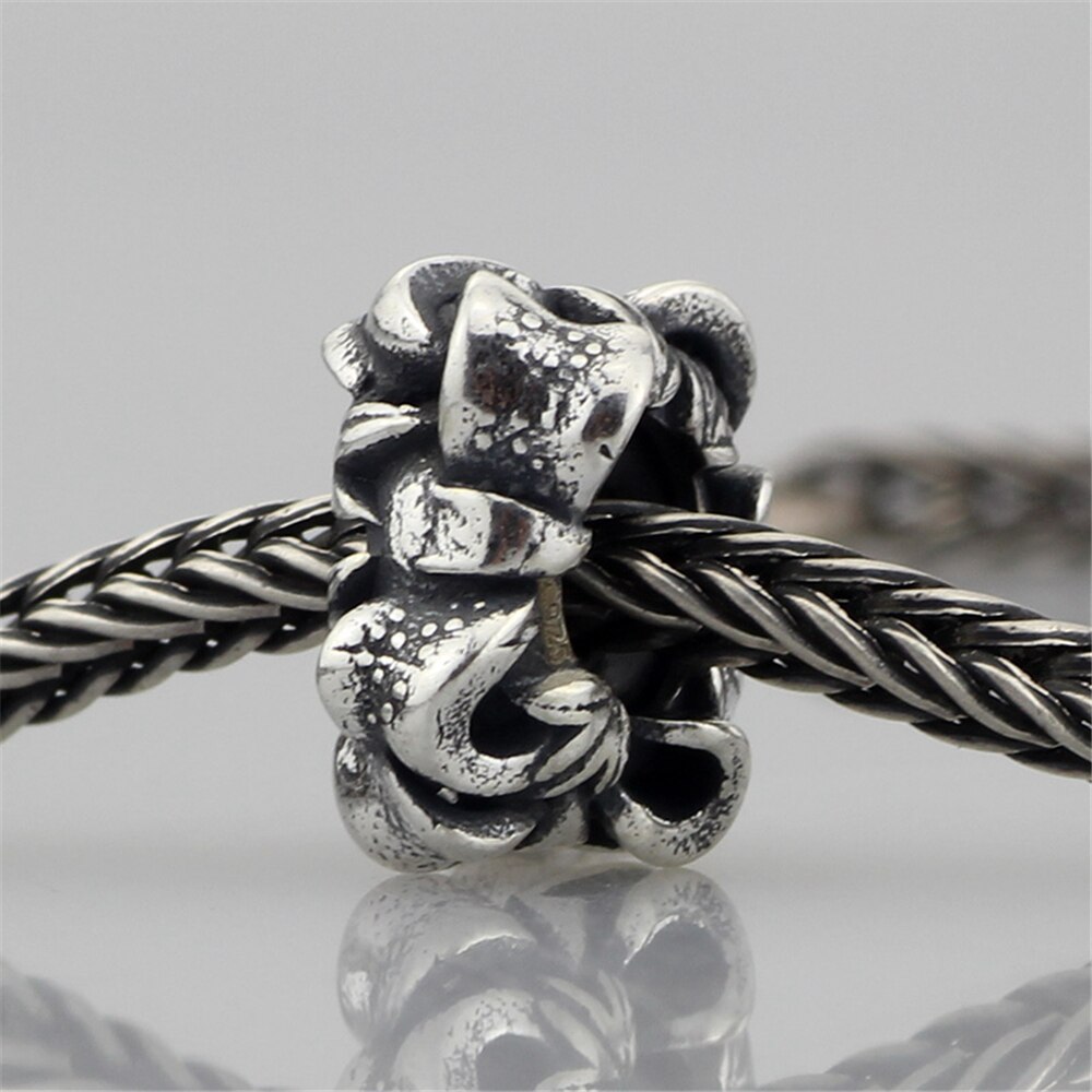 Authentic 925 Sterling Silver Spacer Stopper Mocha Bow Flower Footprint Bead Charm Fit European Style 3mm Bracelet Jewelry