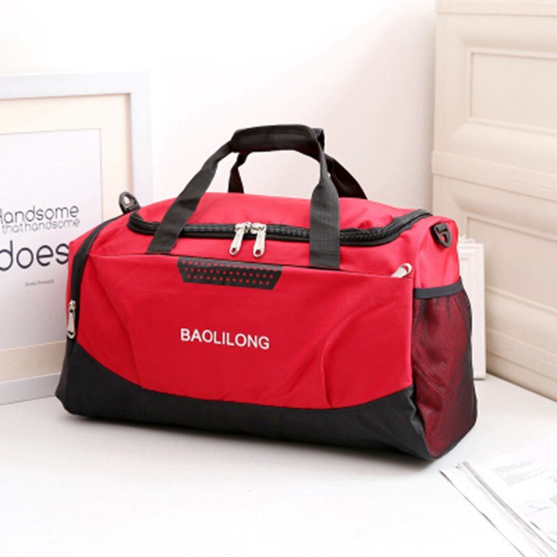 Bolsa deportiva grande para hombre y mujer, bolsa de Gimnasio , impermeable, de poliéster, de gran capacidad, empaquetable, de viaje: Rojo