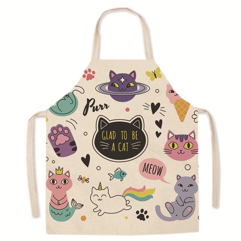 grembiule cucina donna grembiule cucina bambina Cartone animato genitore-figlio gatto stampa modello grembiule di lino cucina di casa cottura grembiule antivegetativo repellente per olio forniture per lavori domestici: green / 68x55cm adultsize