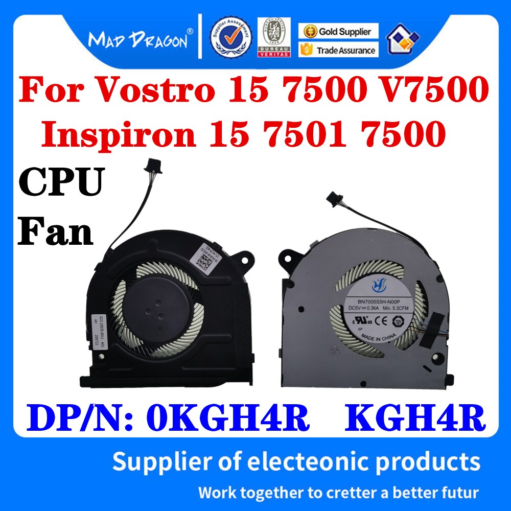Original 0KGH4R KGH4R For Dell Vostro 15 7500 V7500 Inspiron 15 7501 7500 Laptop CPU Fan Cooler Radiator Fan 023.100JS.0011