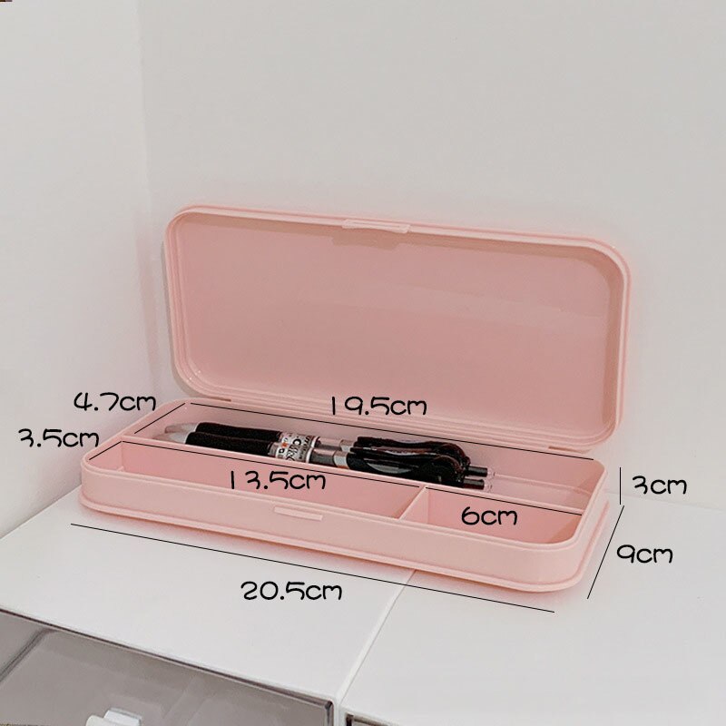 Simple Style School Pencil Case PP Frosted Waterproof Dirt Resistant Large Capacity Partitioned Pencil Box Student Stationery: pink