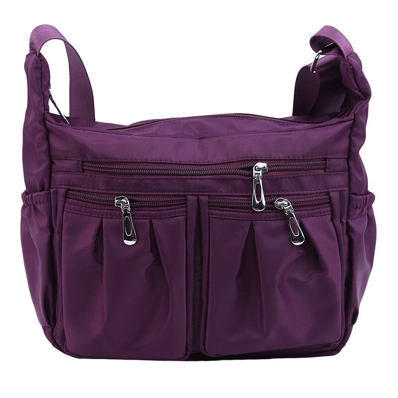 Bolso cruzado Diagonal de nailon para mujer, bolsa de hombro de gran capacidad, resistente al agua, con múltiples bolsillos, de Color sólido: purple