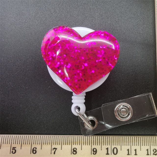 1Pc Liefde Hart Rhinestone Verpleegkundige Badge Reel Clip Badge Houder Intrekbare Pull Badge Id Lanyard Naam tag Kaart: Rose Red