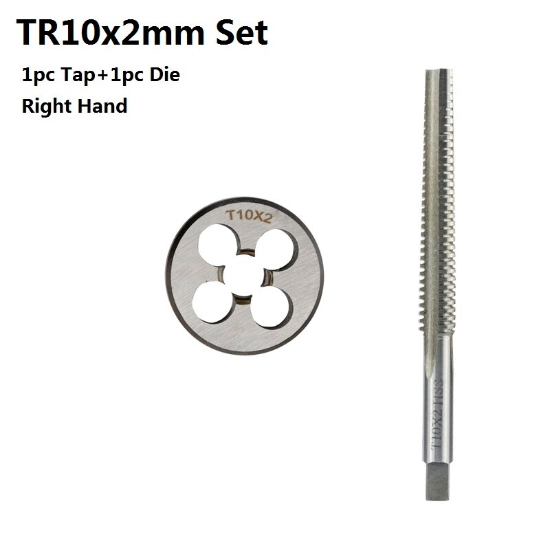 Hss skrue gevindhane og dysesæt 2 stk højre rotation cnc til metalbearbejdningssæt maskinstik skruehane borehoved rund die: 2 stk.  tr10 x 2 sæt