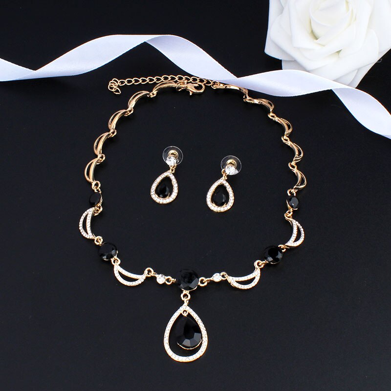 Jiayijiaduo-conjunto de joyas de boda para mujer africana, collar de cristal negro dorado, pendientes, accesorios de ropa de verano para mujer