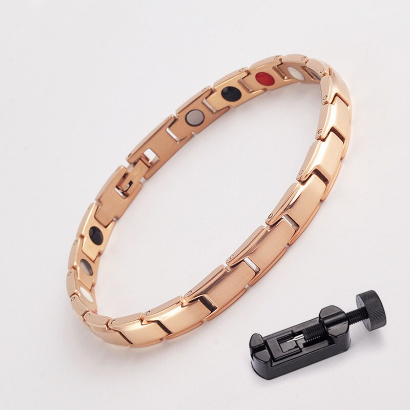 7mm breite magnetarmbänder für damen und herren, gesundheitsschmuck, titanstahl, herrenarmbänder, armreifen, Germanium-armbänder: RoséGold mit werkzeug