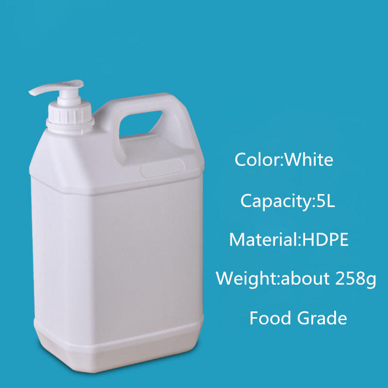 5 liter Thicken HDPE plastic Container with Lid Food Grade liquid jerry can Leakproof water bottle Honey barrel 1Pcs: white pump