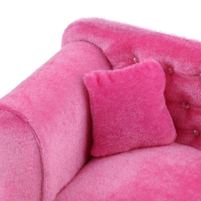 Dollhouse Sofa Furniture Simulation 1/6 Scale Dollhouse Mini Furniture Doll Pink Suede Sofa Toy With Cushion Model Props Vanity