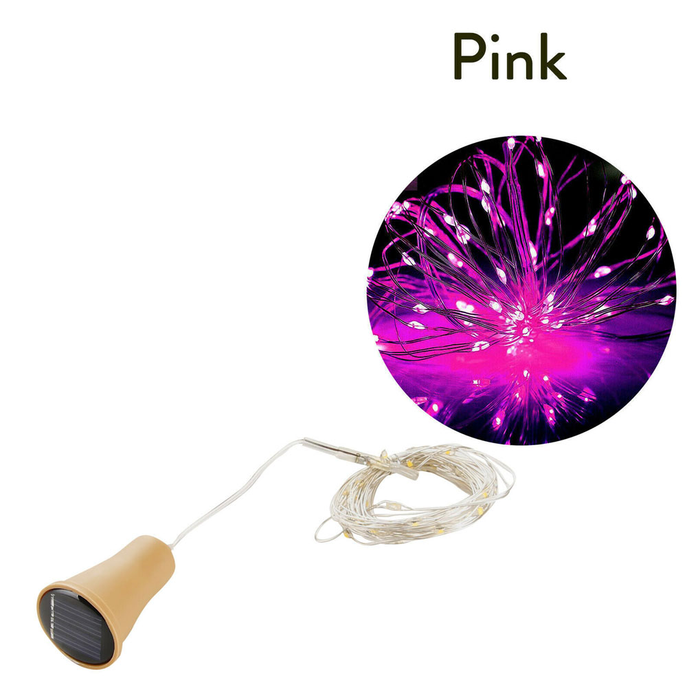 5pcs 2m 1m 10 20leds Weinflasche Lichterkette Solarenergie Kupferdraht Lichterketten Korkform Weihnachts lampe für Party dekor: Pink / 0-5W