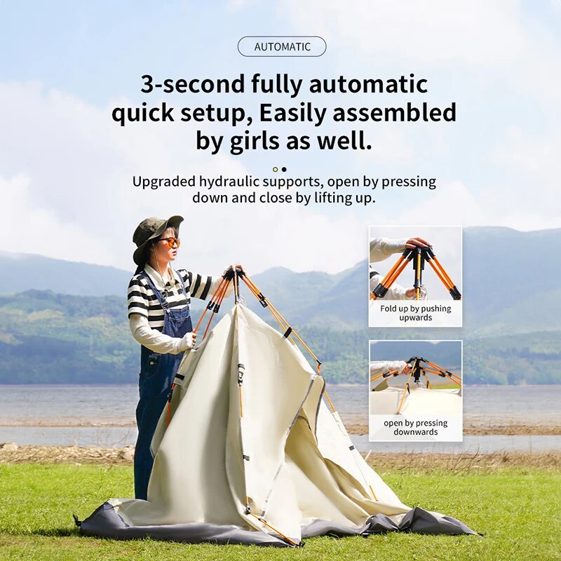 Tente pliante d'extérieur, entièrement automatique, ouverture rapide, pour 3-4 personnes, conduite autonome, Camping, résistant à la pluie, au soleil, Portable