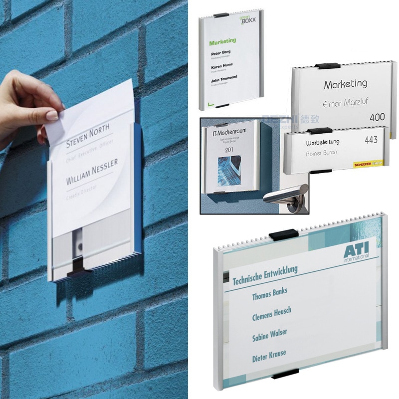 DEZHI-Aluminium Alloy Office Indoor Horizontal/Vertical Wall Mount Sign Holder Display INFO Poster Door Sign Bulletin Board