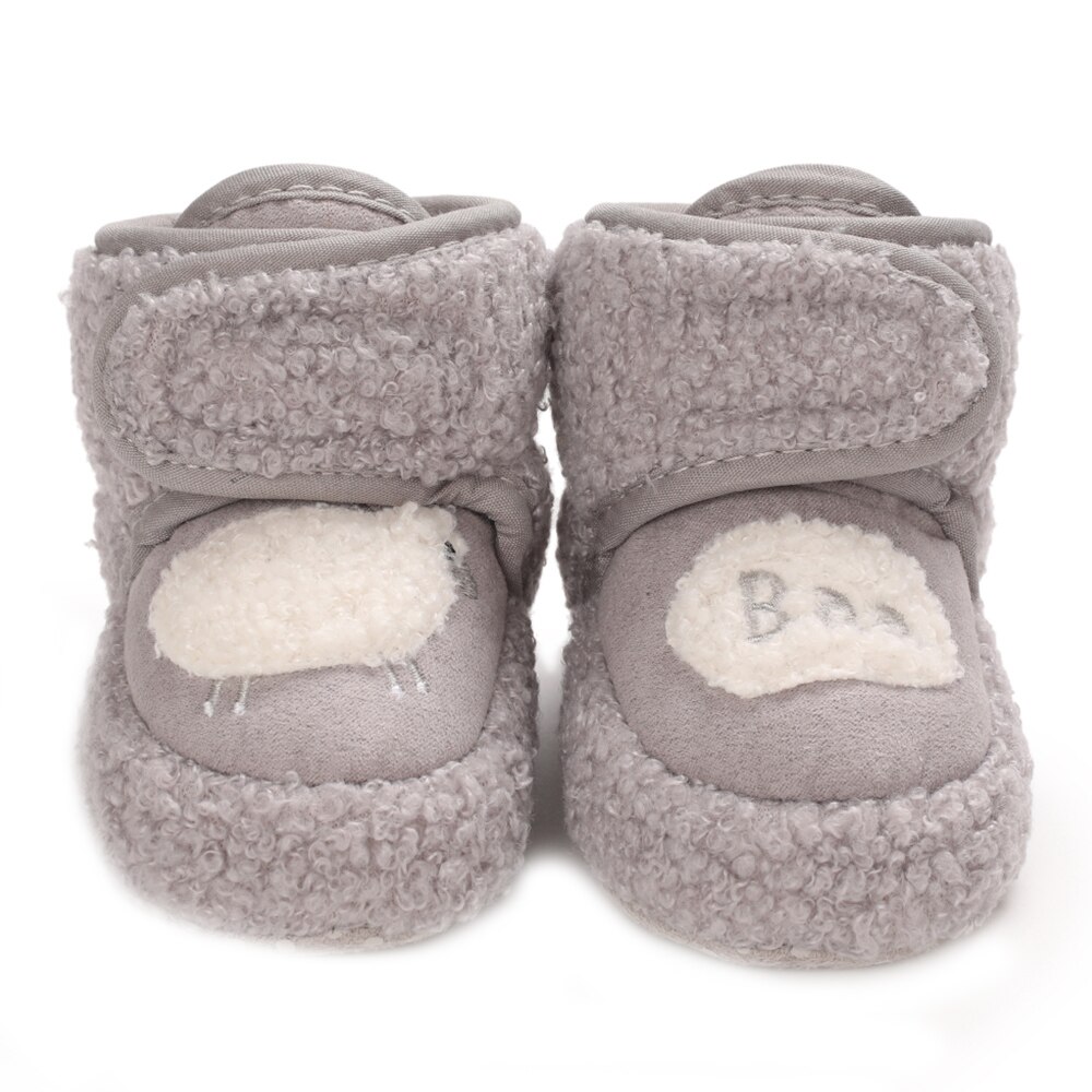 0-1years -né bébé garçon filles décontracté plat cheville Shose hiver moelleux fourrure neige bottes enfant en bas âge bébé premiers marcheurs chaussures D30: Gris / 13-18 mois