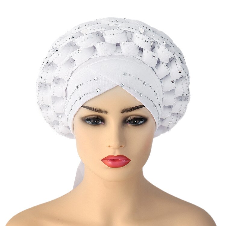 Autogele – couvre-chef africain en gel Aso oké, Turban musulman, casquette nigériane de mariage, couvre-chef prêt à porter,: WHITE
