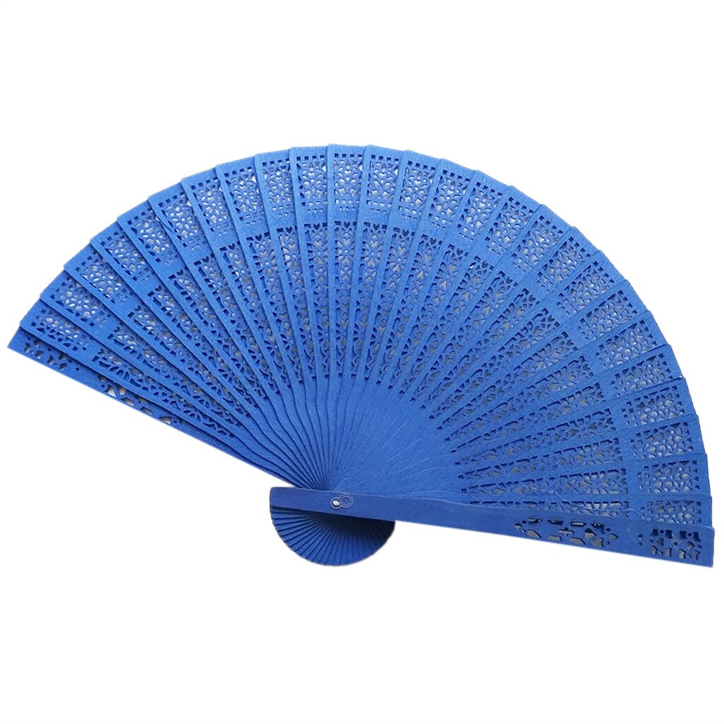 Sandelhout Fan Opengewerkte Gesneden Houten Fan Bruiloft Ventilator 20Cm: Blauw