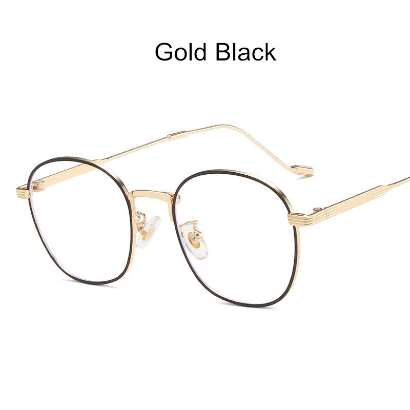Gafas con montura metálica para hombre y mujer, lentes ópticas para miopía, con luz azul, clásicas, Retro, para ordenador,: Gold Black