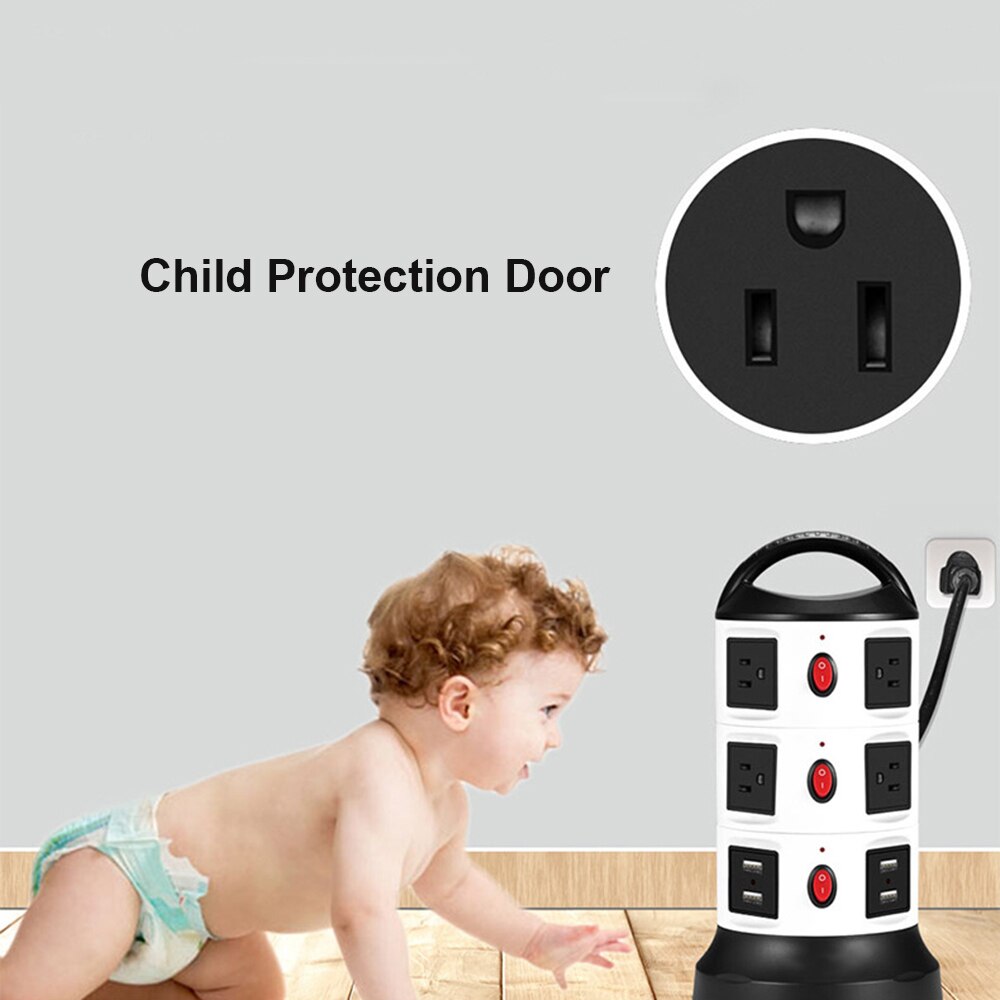 Verticale Power Strip Surge Protector Meerdere US Plug Socket 3/7/11/15/19 Universele Outlets met USB Schakelaar 3 m Verlengsnoer