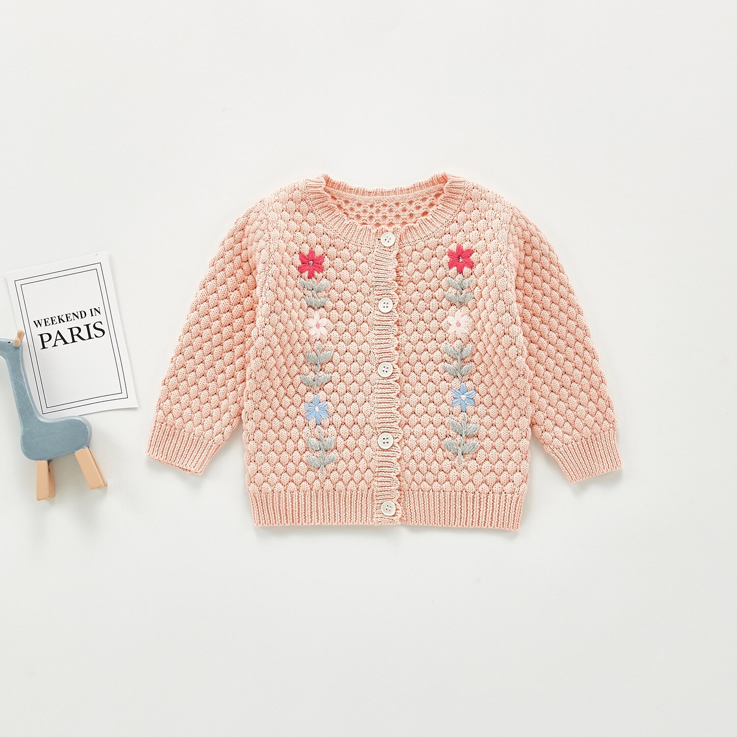 Hösten baby handbroderad stickad tröja kappa topp all-match cardigan småbarn flicka vinterkläder: Rosa / 9m
