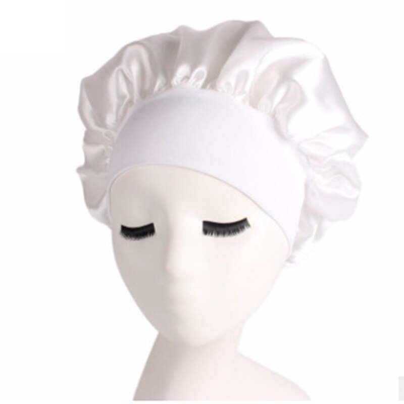 Gorro de señora Lado ancho de satén para la pérdida de sueño gorras sombreros de quimioterapia Beanie con banda elástica suave cuidado Har: Blanco