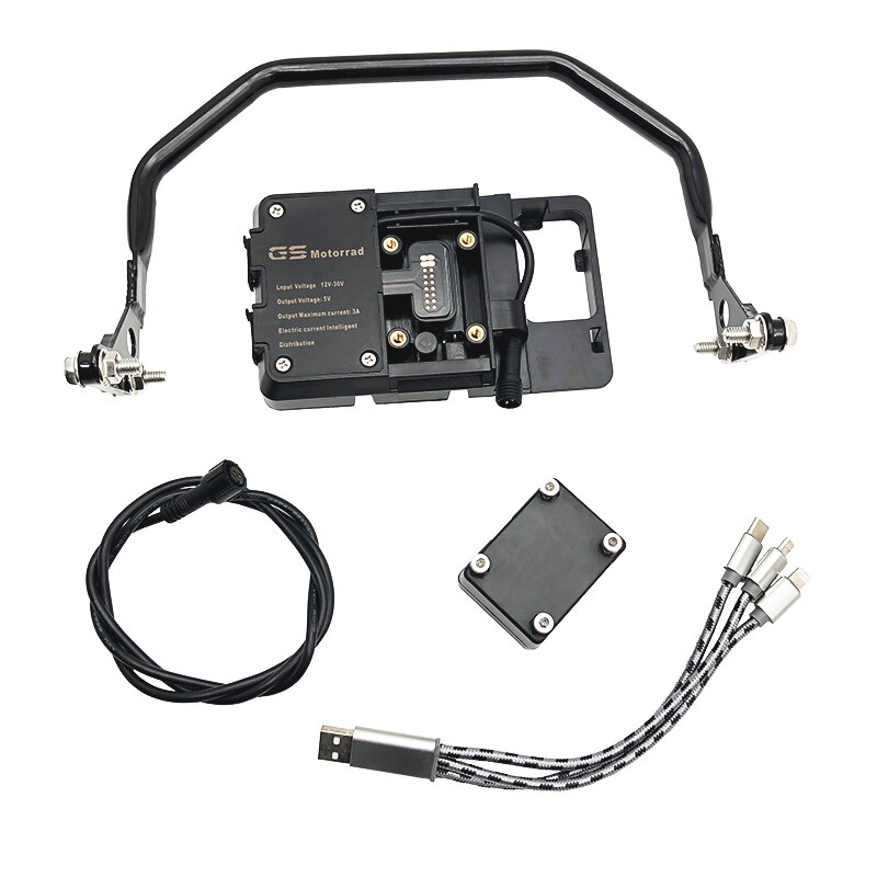 12MM Motorcycle GPS mobile phone holder Wireless/USB Fast charger For BMW R1200GS R1250GS F700GS F800GS F750GS F850GS CRF1000L: Full set AB