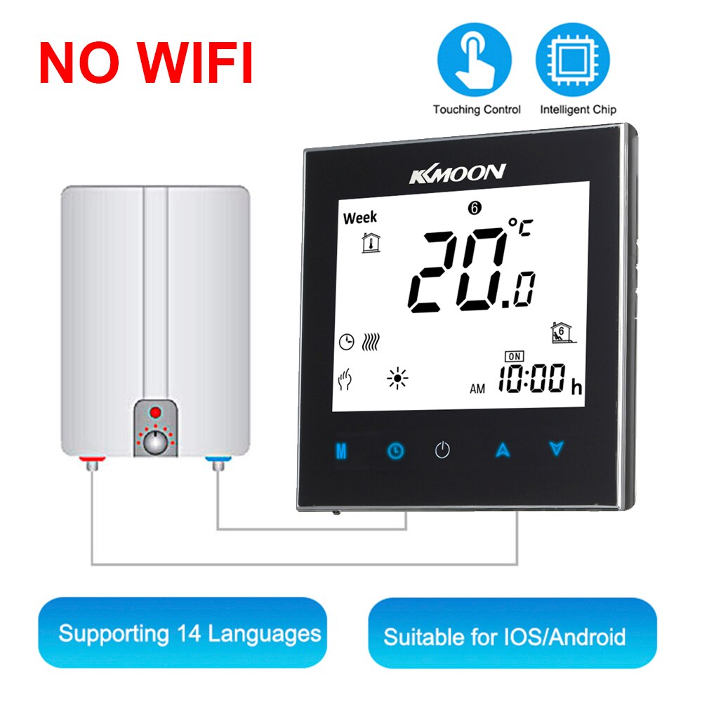 Digitale Water/Gas Boiler Verwarming Thermostaat met WiFi Connection & Voice Control Energiebesparing met Google Home/IFTTT: Bliack no WiFi