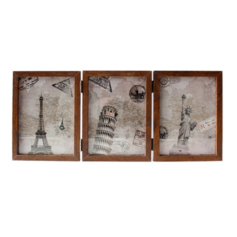 Retro double-sided triple-fold composite photo frame Hinged Picture Frame with G 40JA