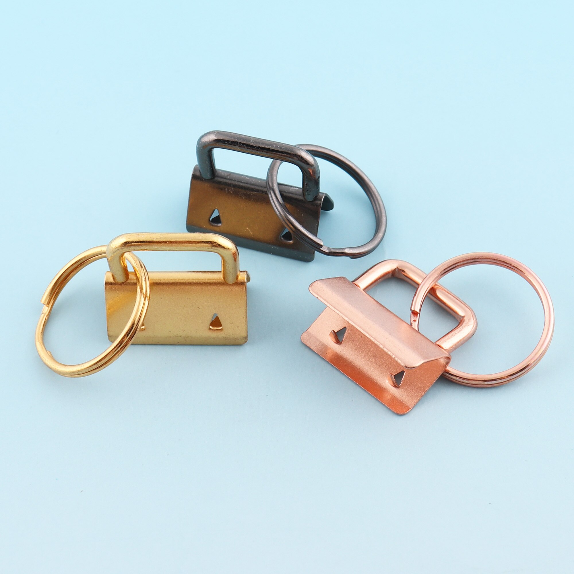 Rose gold Key Fobs Hardware with Keyrings 50sets 25mm Metal Ribbon End Cap Key Chains Webbing End clam Key Lanyard Clips