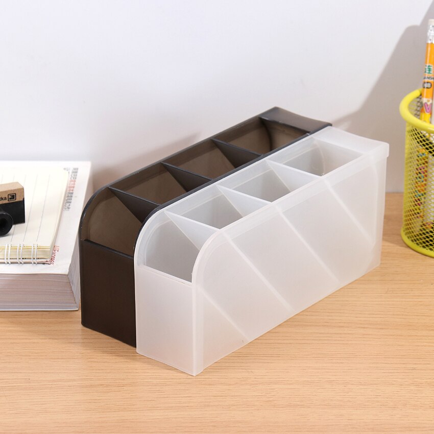 Multi-función 4 rejilla porta pluma de escritorio Oficina escuela almacenamiento caso claro blanco negro plástico caja escritorio pluma lápiz organizador 1PC
