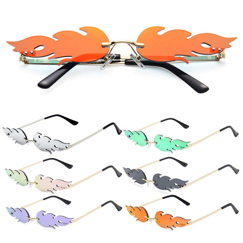 Motor-/Fahrrad NEUE Feuer Flamme Sonnenbrille Frauen Männer Randlose Sonnenbrille Frauen Spiegel Rechteck Jahrgang Sonnenbrille UV400