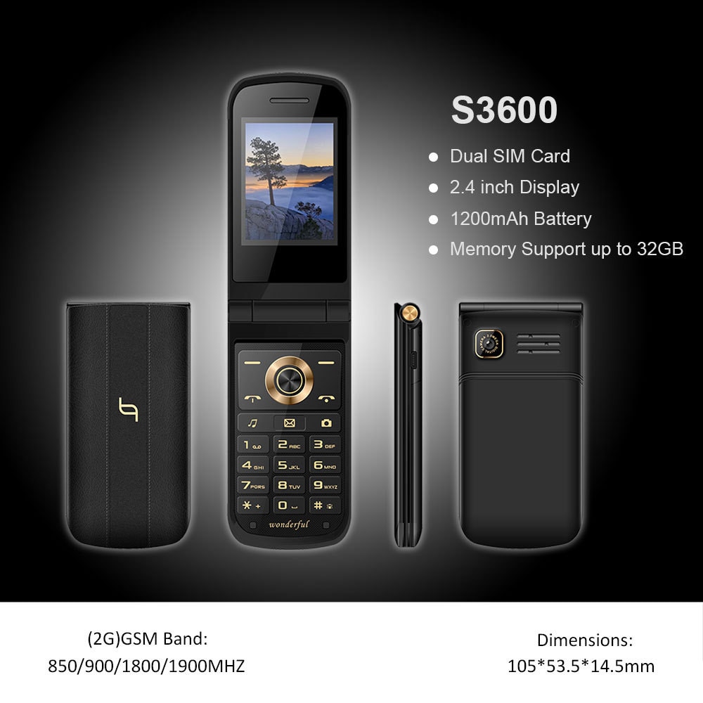 Klassieke klaptelefoon met dubbele simkaart, groot toetsenbord  s3600 groot geluid, oudere mobiele telefoon met sos-functie, 2.4 inch scherm