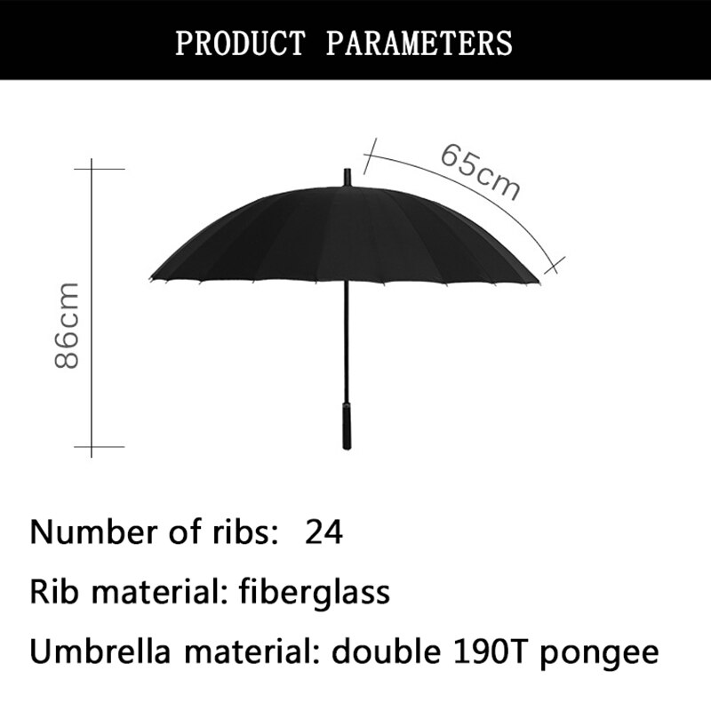 Paraguas de lluvia de calidad para hombres 24K fuerte doble a prueba de viento de fibra de vidrio de mango largo
